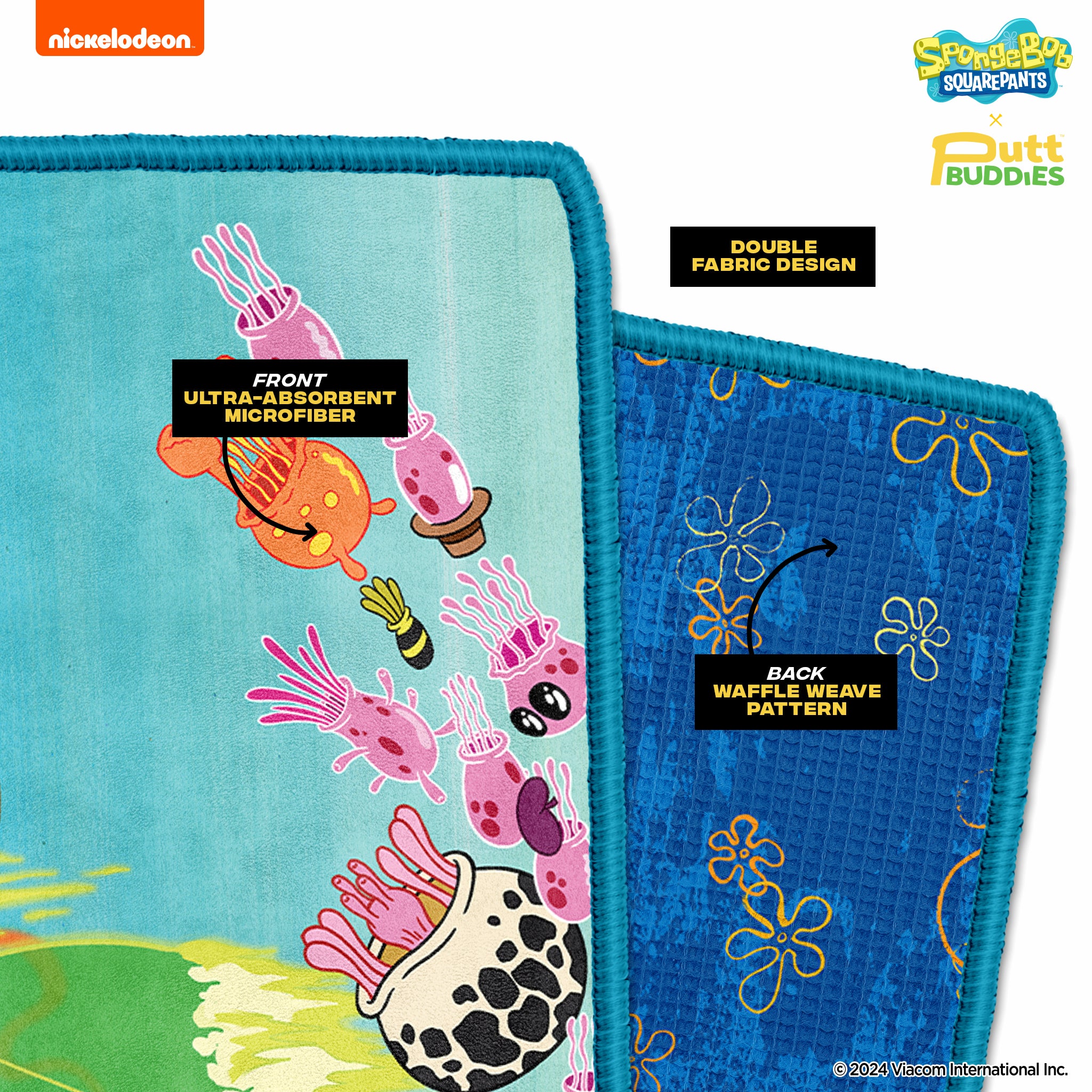 BikiniBottom Buddies XL Caddy Golf Towel double Sided Microfiber + Waffle Towel - 22" x 42"