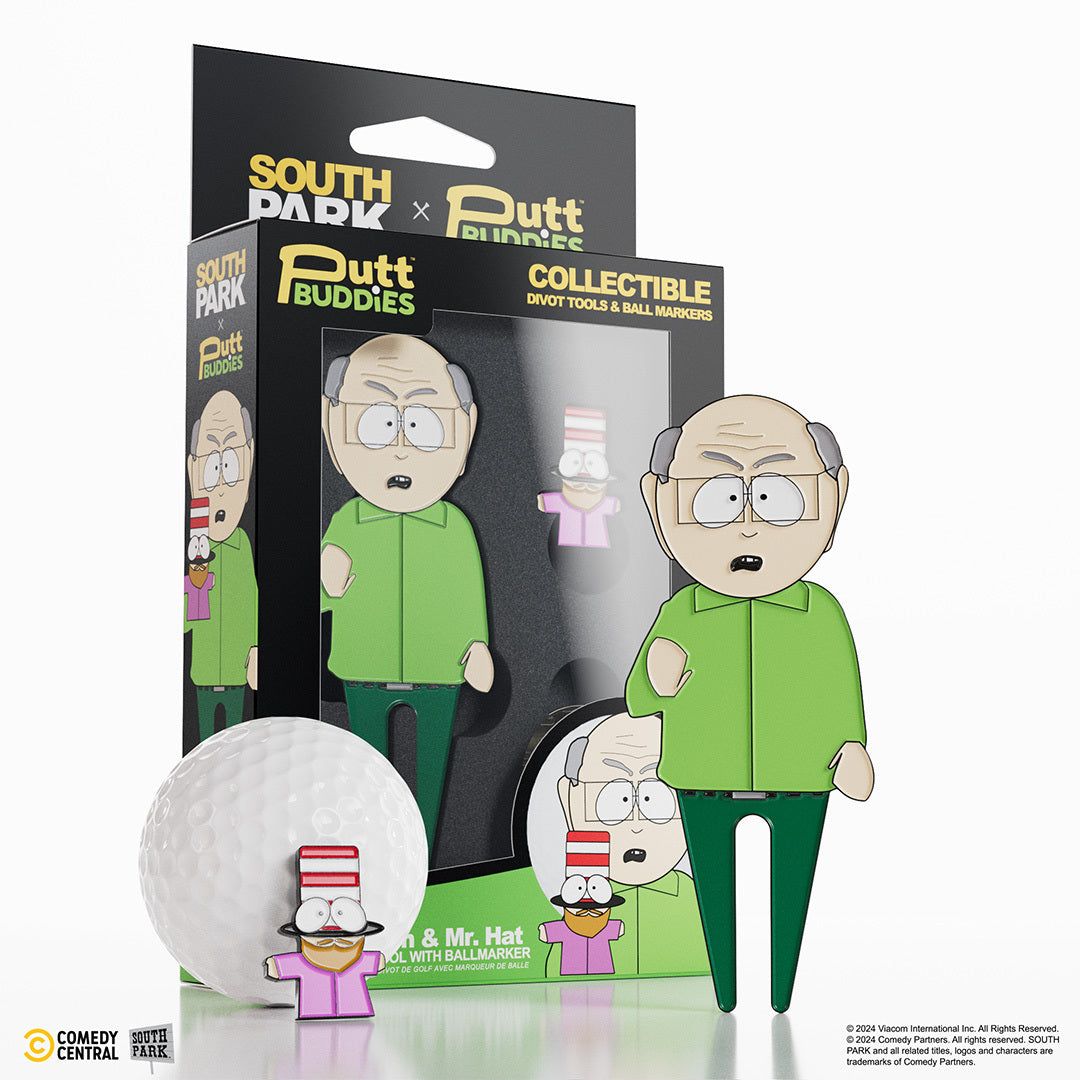 Mr. Garrison divot tool w/ Mr. Hat ball marker