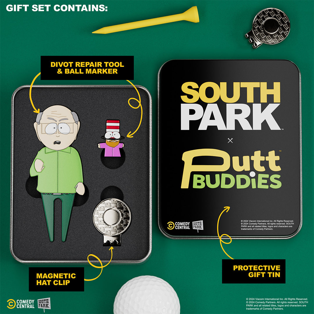 Mr. Garrison divot tool w/ Mr. Hat ball marker