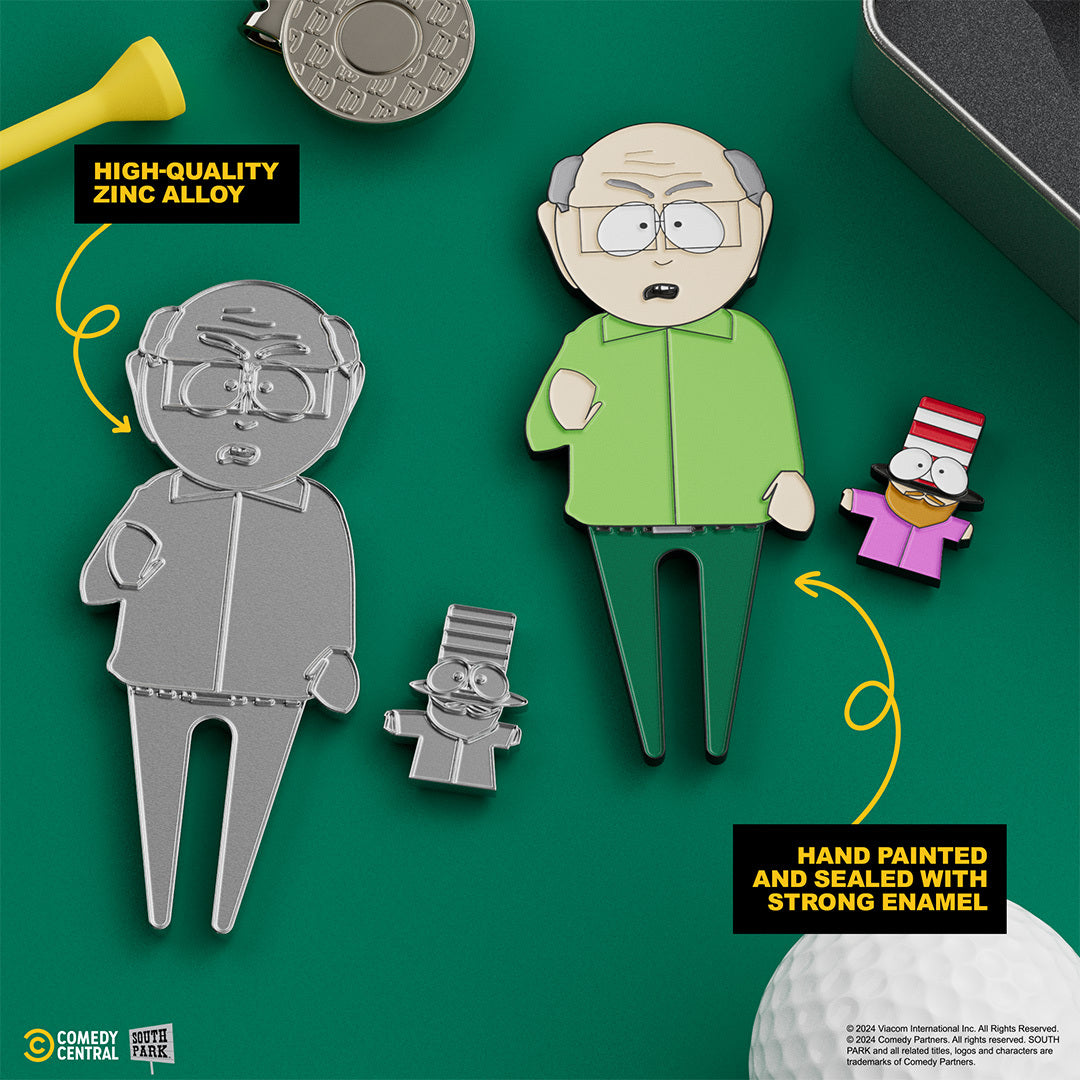 Mr. Garrison divot tool w/ Mr. Hat ball marker